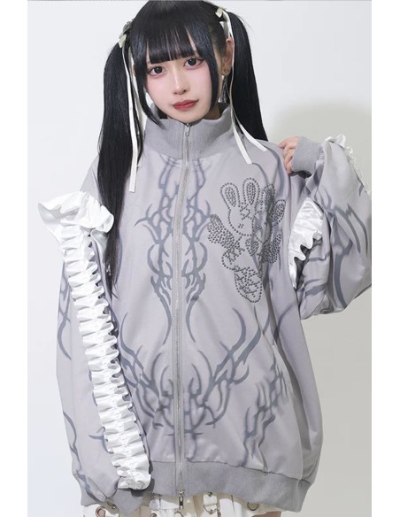 Chaqueta Oversized de Manga Larga Nightmare en Gris x Blanco - ACDC RAG