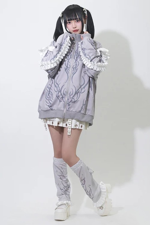 Nightmare Oversized Long Sleeve Jacket in Grey x White - ACDC RAG