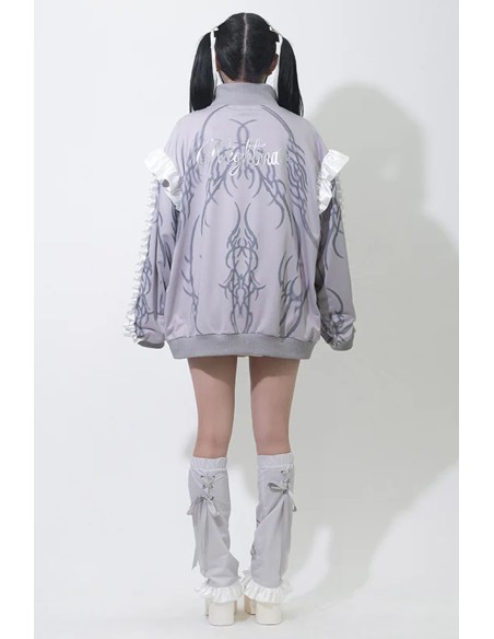 Nightmare Oversized Long Sleeve Jacket in Grey x White - ACDC RAG