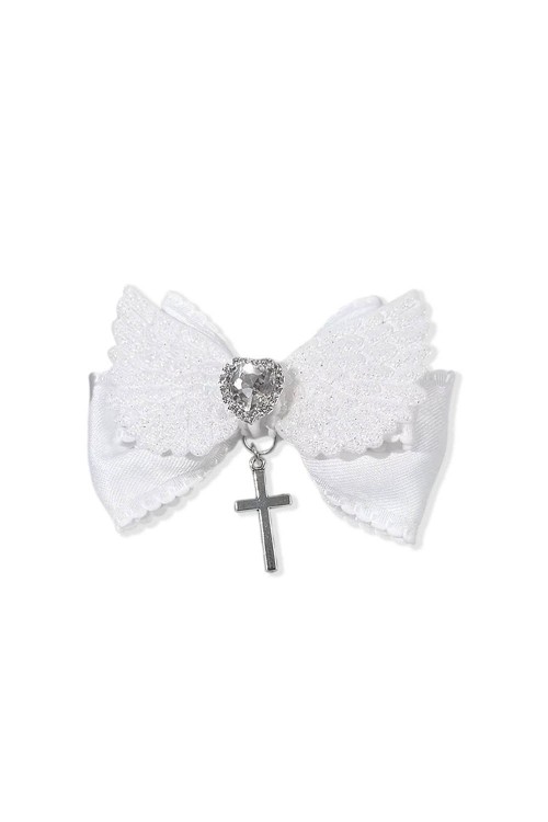 Glitter Wings Bow Hair Clip in White