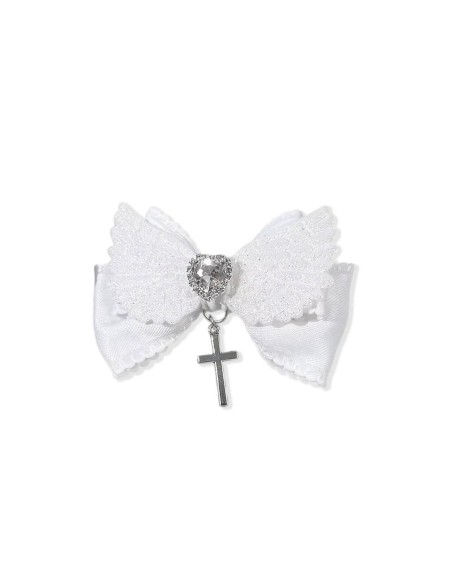 Glitter Wings Bow Hair Clip in White