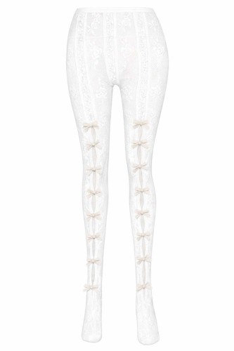 Medias Floral Lace Bows en Blanco x Beige