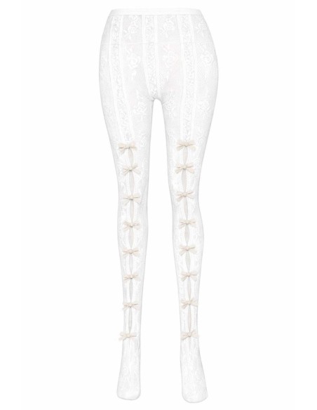 Medias Floral Lace Bows en Blanco x Beige