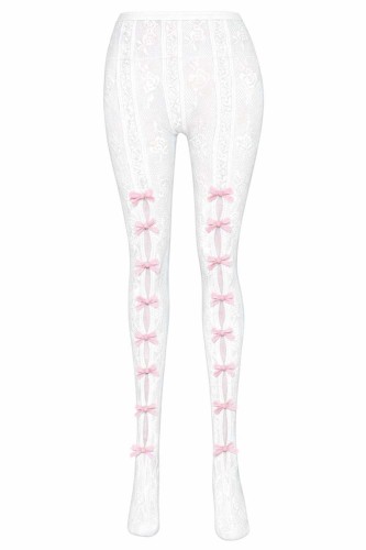 Medias Floral Lace Bows en Blanco x Rosa