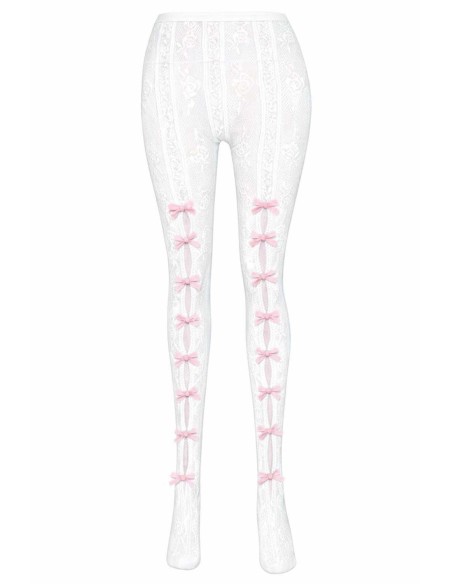 Medias Floral Lace Bows en Blanco x Rosa