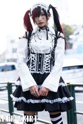 Falda JSK Lolita en Negro x Blanco  - ACDC RAG