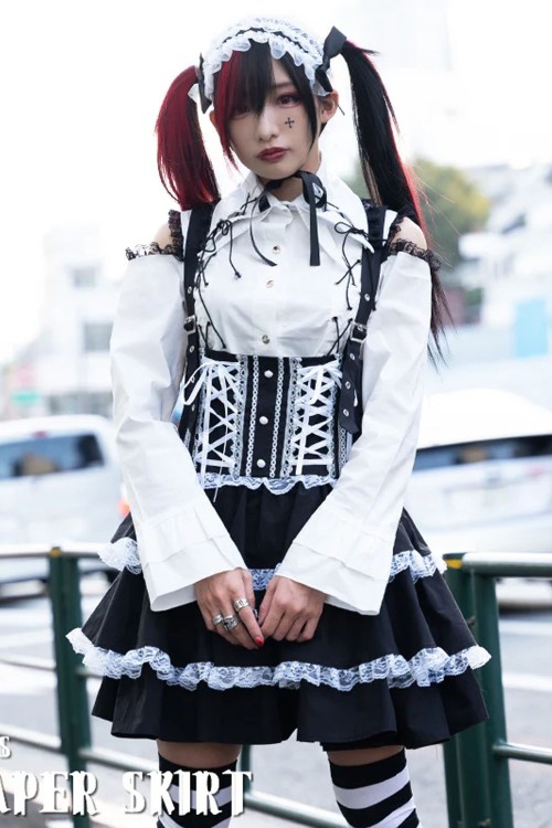 Falda JSK Lolita en Negro x Blanco  - ACDC RAG