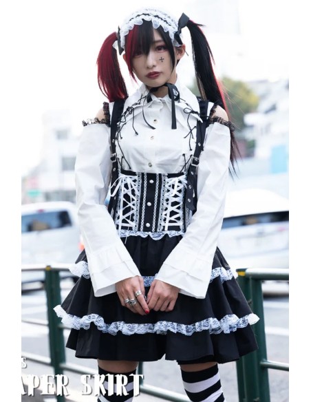 Falda JSK Lolita en Negro x Blanco  - ACDC RAG