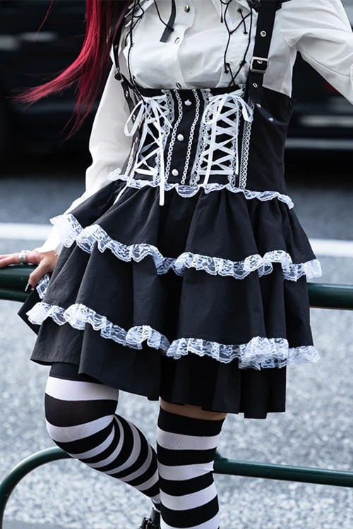 JSK Lolita Skirt in Black x White - ACDC RAG