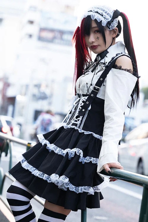 JSK Lolita Skirt in Black x White - ACDC RAG