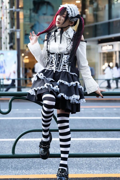JSK Lolita Skirt in Black x White - ACDC RAG