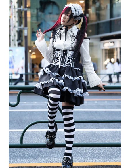 JSK Lolita Skirt in Black x White - ACDC RAG