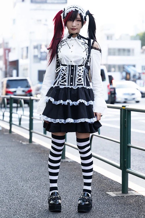 Falda JSK Lolita en Negro x Blanco  - ACDC RAG