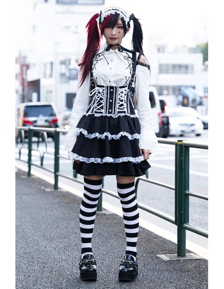 Falda JSK Lolita en Negro x Blanco  - ACDC RAG