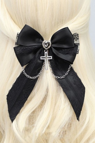 Bow Jirai Silver Cross Hairclip in Black
