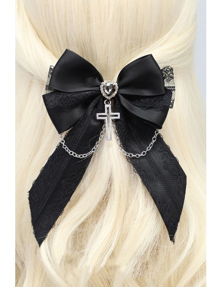 Bow Jirai Silver Cross Hairclip in Black