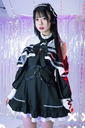 Vestido Gothic Rhapsody en Negro x Blanco - Jill Punk