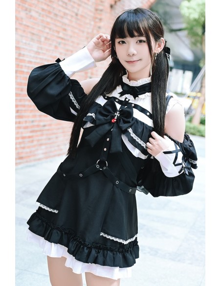 Vestido Gothic Rhapsody en Negro x Blanco - Jill Punk