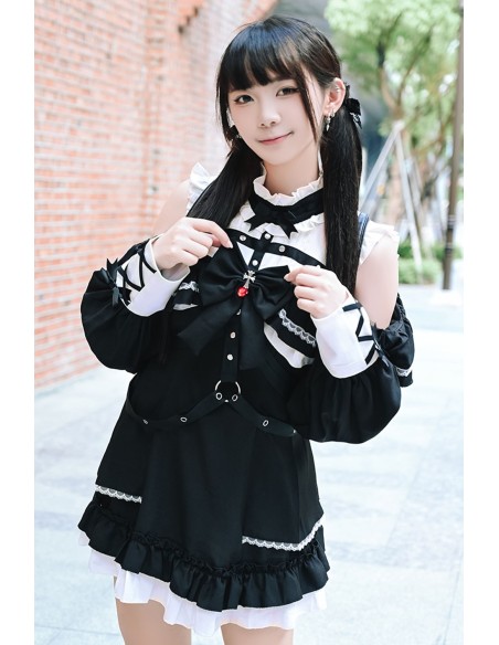 Vestido Gothic Rhapsody en Negro x Blanco - Jill Punk