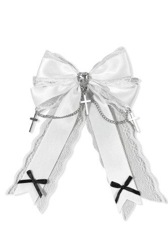 Jirai Lace Crosses Bow Hairclip in White