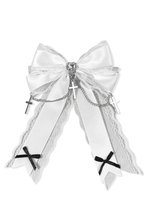 Jirai Lace Crosses Bow Hairclip in White
