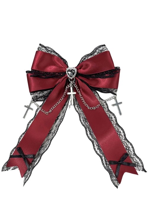 Jirai Lace Crosses Bow Hairclip in Red