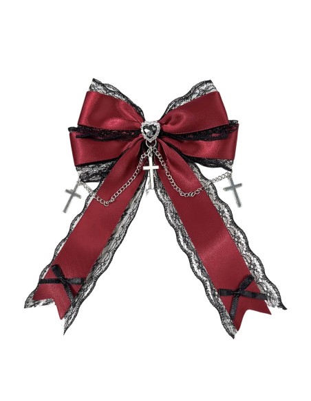 Jirai Lace Crosses Bow Hairclip in Red