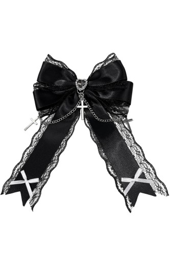 Jirai Lace Crosses Bow Hairclip in Black