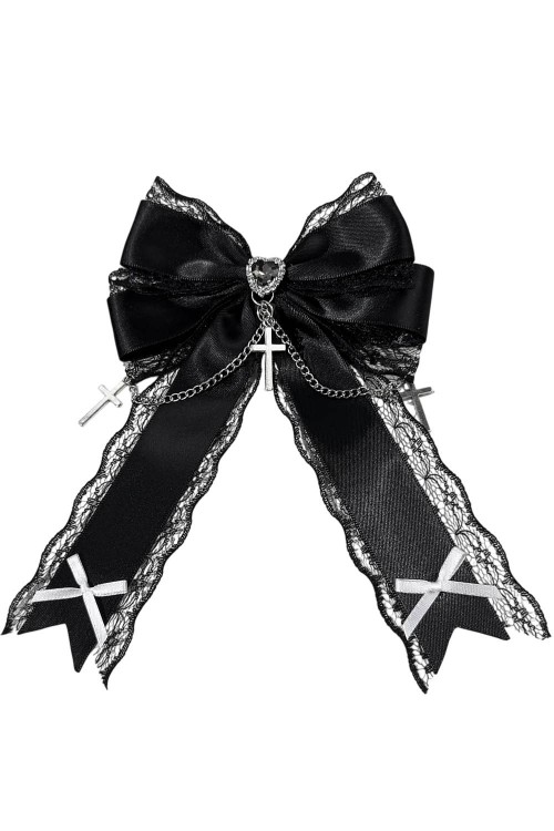 Jirai Lace Crosses Bow Hairclip in Black