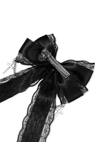 Jirai Lace Crosses Bow Hairclip in Black 2