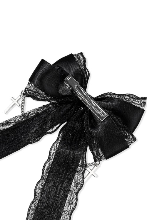 Jirai Lace Crosses Bow Hairclip in Black