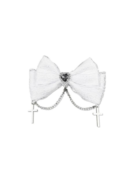 Gothic Lace Bow Hairclip in White