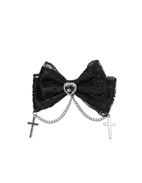 Gothic Lace Bow Hairclip in Black