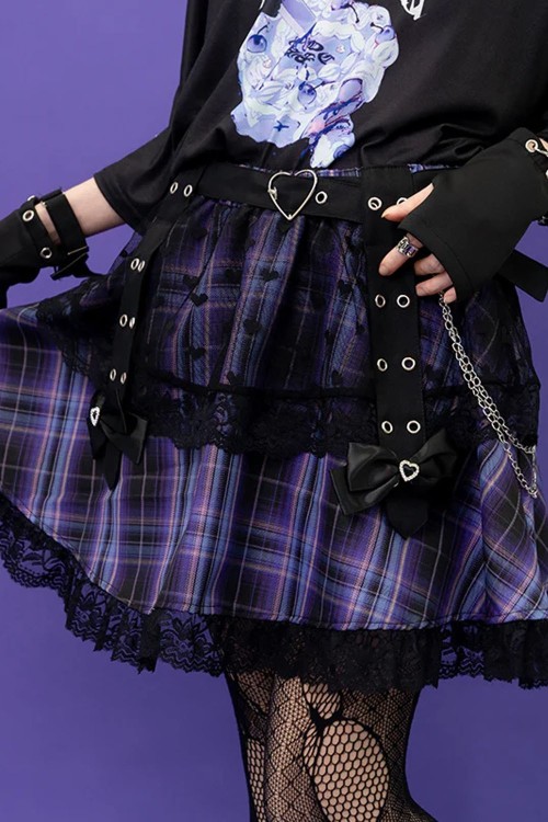 Love Punk Tartan Skirt in Black x Purple- ACDC RAG