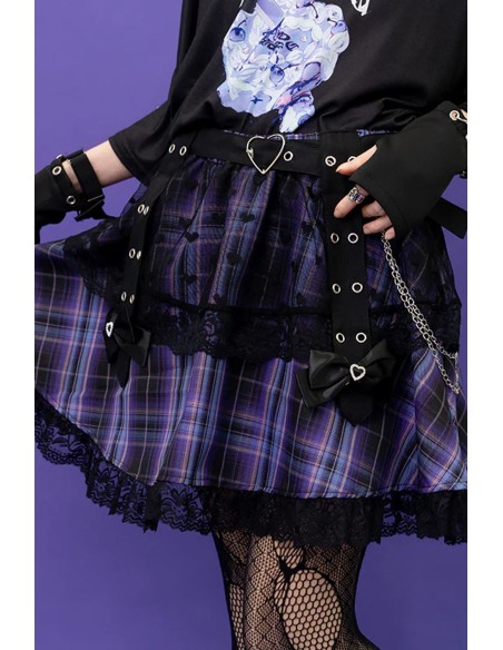 Love Punk Tartan Skirt in Black x Purple- ACDC RAG