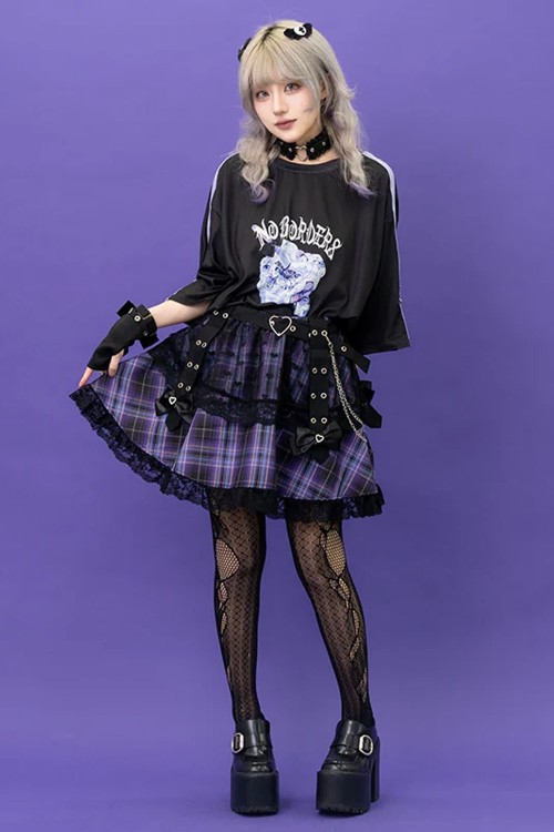 Love Punk Tartan Skirt in Black x Purple- ACDC RAG