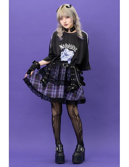 Falda de Tartán Love Punk en Negro x Lila - ACDC RAG