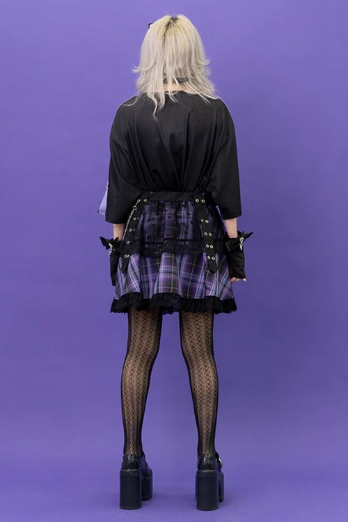 Love Punk Tartan Skirt in Black x Purple- ACDC RAG