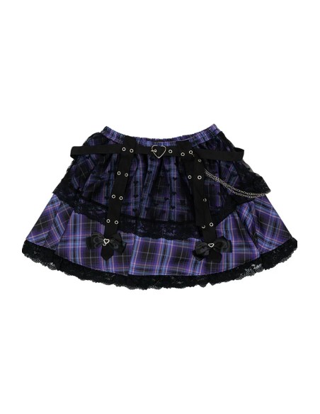 Falda de Tartán Love Punk en Negro x Lila (Plus Size) - ACDC RAG