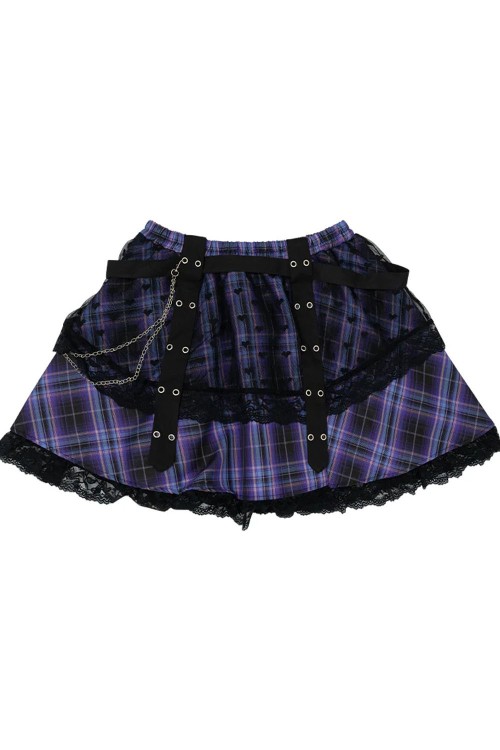 Love Punk Tartan Skirt in Black x Purple (Plus Size) - ACDC RAG