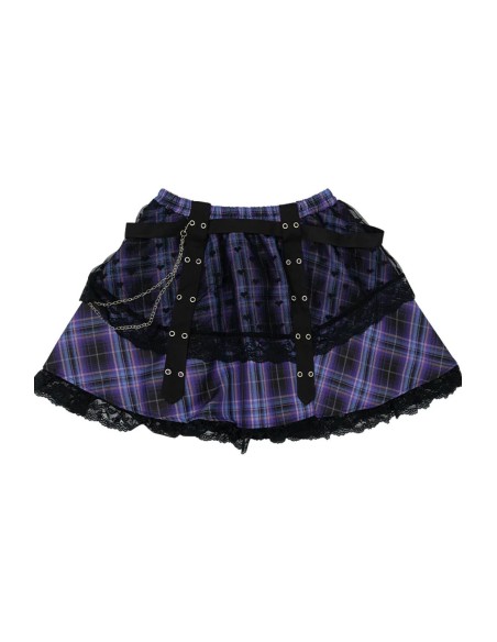 Falda de Tartán Love Punk en Negro x Lila (Plus Size) - ACDC RAG