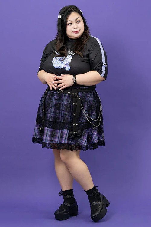 Falda de Tartán Love Punk en Negro x Lila (Plus Size) - ACDC RAG