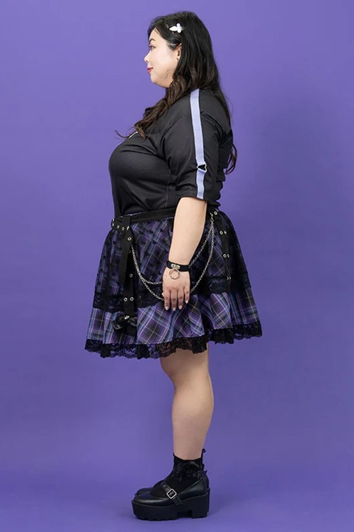 Falda de Tartán Love Punk en Negro x Lila (Plus Size) - ACDC RAG