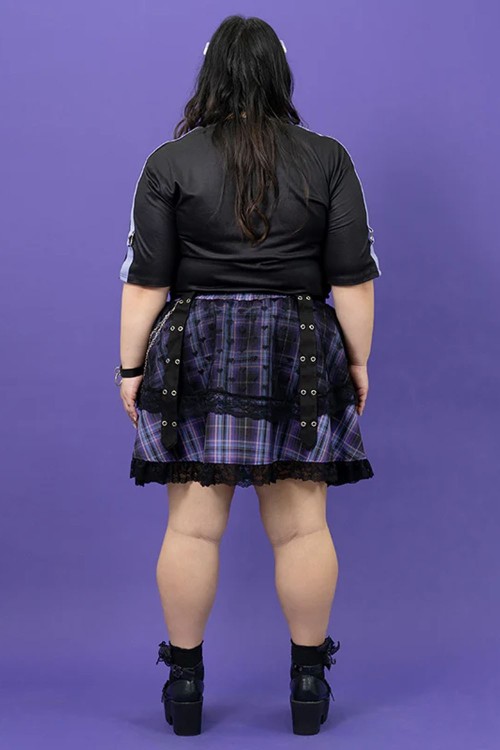 Love Punk Tartan Skirt in Black x Purple (Plus Size) - ACDC RAG