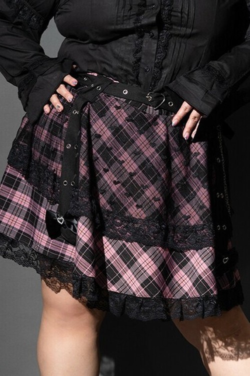 Love Punk Tartan Skirt in Black x Pink (Plus Size) - ACDC RAG
