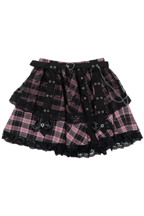 Love Punk Tartan Skirt in Black x Pink (Plus Size) - ACDC RAG