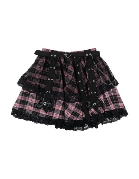 Falda de Tartán Love Punk en Negro x Rosa (Plus Size) - ACDC RAG