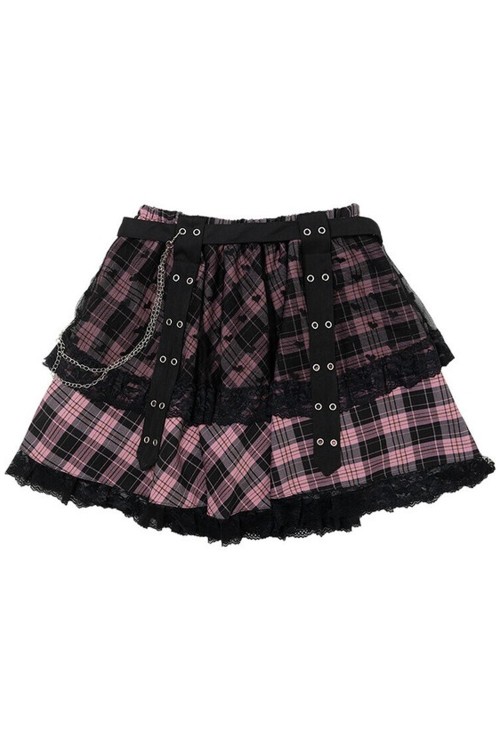 Love Punk Tartan Skirt in Black x Pink (Plus Size) - ACDC RAG