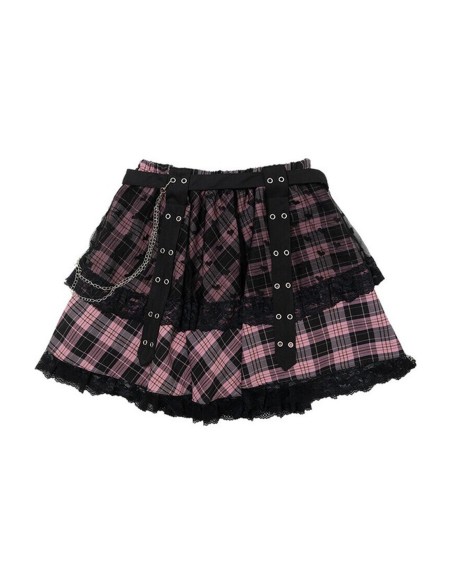 Falda de Tartán Love Punk en Negro x Rosa (Plus Size) - ACDC RAG