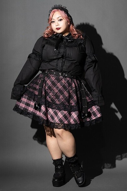 Falda de Tartán Love Punk en Negro x Rosa (Plus Size) - ACDC RAG